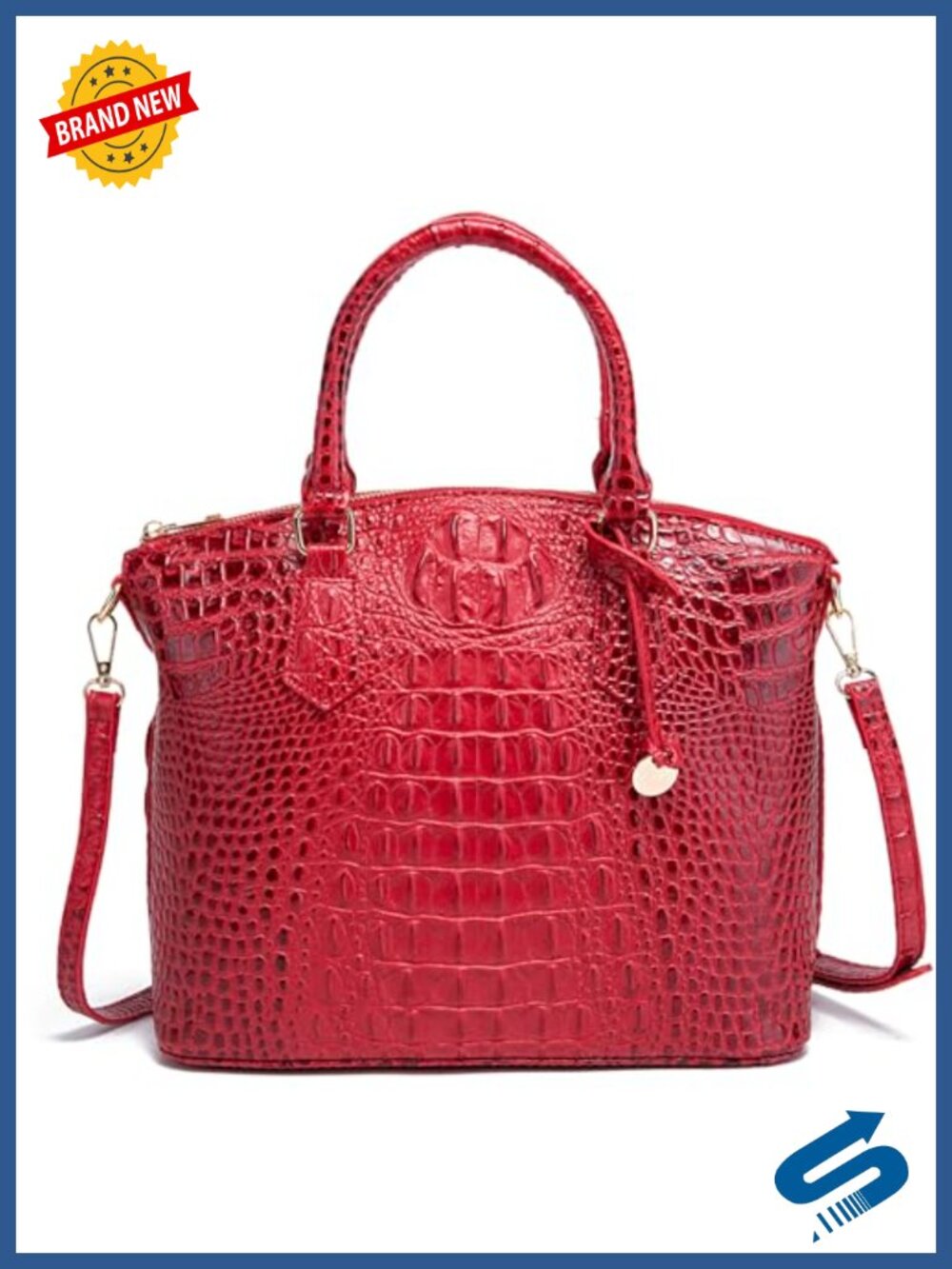 Vegan Leather Crocodile Satchel Purse with Shoulder Strap Women's Tote Bag